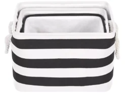 Lot De 3 Paniers En Tissu Polyester Noir Et Blanc DARQAB -Meilleur Meubles Magasin accessoire de rangement 13373321
