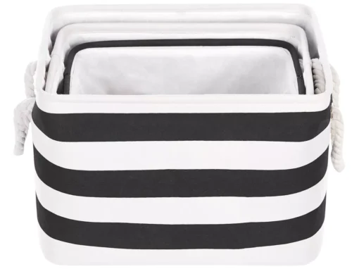 Lot De 3 Paniers En Tissu Polyester Noir Et Blanc DARQAB -Meilleur Meubles Magasin accessoire de rangement 13373321