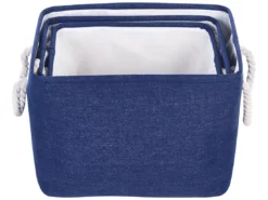 Lot De 3 Paniers En Tissu Polyester Bleu Marine DARQAB -Meilleur Meubles Magasin accessoire de rangement 13373337