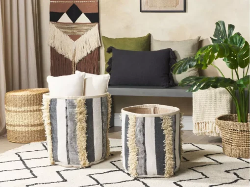 Lot De 2 Paniers En Coton Beige Et Gris KOTKAI -Meilleur Meubles Magasin accessoire de rangement 13386941