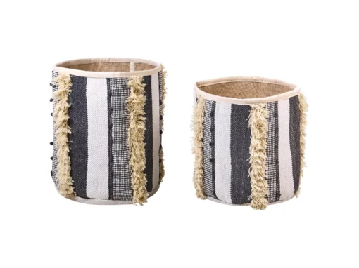 Lot De 2 Paniers En Coton Beige Et Gris KOTKAI -Meilleur Meubles Magasin accessoire de rangement 13386943