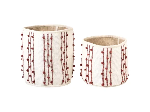 Lot De 2 Paniers En Coton Beige Et Rouge KHEL -Meilleur Meubles Magasin accessoire de rangement 13387031