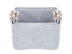 Lot De 3 Paniers En Feutre Gris BAYSAI -Meilleur Meubles Magasin accessoire de rangement 13387053