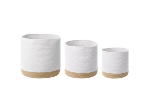 Lot De 3 Paniers En Jute Blanc Et Beige BASIMA -Meilleur Meubles Magasin accessoire de rangement 16427941