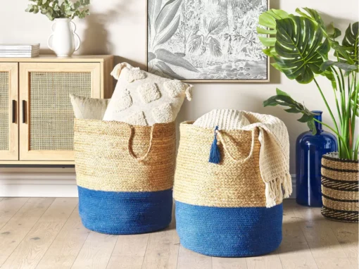 Lot De 2 Paniers En Jute Beige Et Bleu Marine GAJAR -Meilleur Meubles Magasin accessoire de rangement 16428189