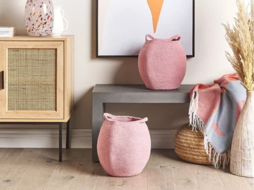 Lot De 2 Paniers En Coton Rose PANJGUR -Meilleur Meubles Magasin accessoire de rangement 16428225
