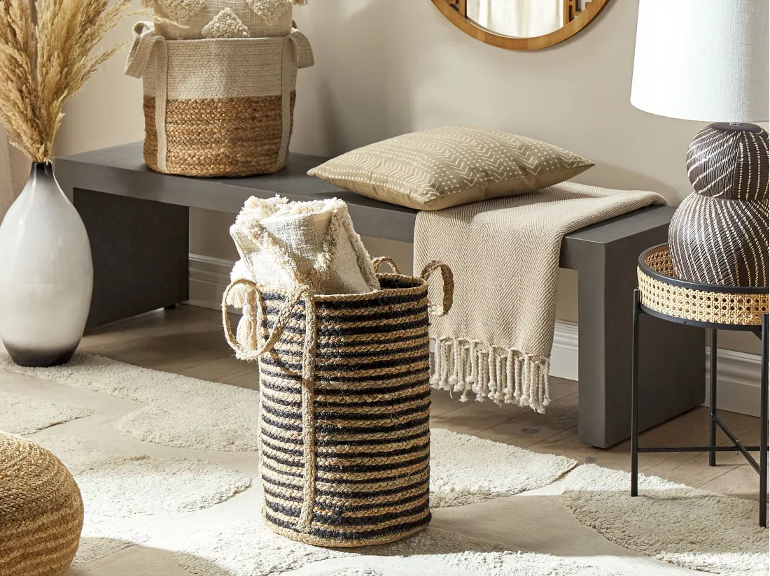 Panier En Jute Beige Et Noir ⌀ 26 Cm JHANSI 4 Panier En Jute Beige Et Noir ⌀ 26 Cm JHANSI – Image 2