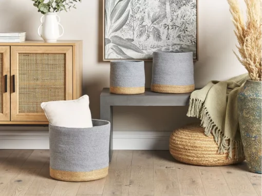 Lot De 3 Paniers En Coton Beige Et Gris BASIMA -Meilleur Meubles Magasin accessoire de rangement 16429261