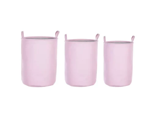 Lot De 3 Paniers En Tissu Polyester Rose ARCHA -Meilleur Meubles Magasin accessoire de rangement 16429921