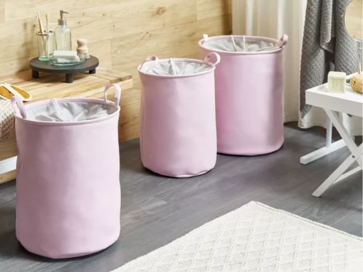 Lot De 3 Paniers En Tissu Polyester Rose ARCHA -Meilleur Meubles Magasin accessoire de rangement 16429923