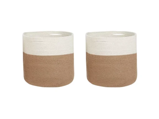 Lot De 2 Paniers En Coton Beige Et Blanc ⌀ 52 Cm ARDESEN -Meilleur Meubles Magasin accessoire de rangement 16705843
