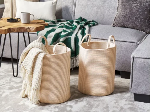 Lot De 2 Paniers En Coton Beige SARYK -Meilleur Meubles Magasin accessoire de rangement 16705875
