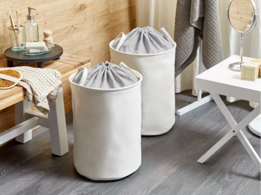 Lot De 2 Paniers En Tissu Polyester Blanc ARCHA -Meilleur Meubles Magasin accessoire de rangement 17170787