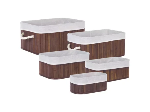 Lot De 5 Paniers En Bambou Teinte Bois Sombre TALPE -Meilleur Meubles Magasin accessoire de rangement 17171201