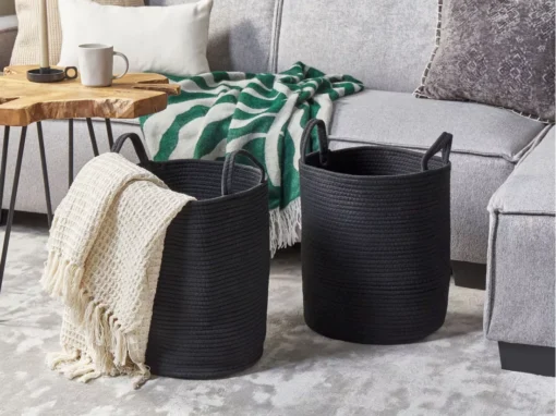 Lot De 2 Paniers En Coton Noir SARYK -Meilleur Meubles Magasin accessoire de rangement 17467633