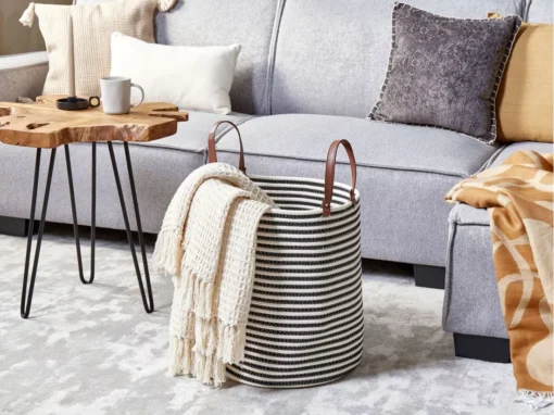Panier En Coton Blanc Et Noir ICHKA -Meilleur Meubles Magasin accessoire de rangement 17467645