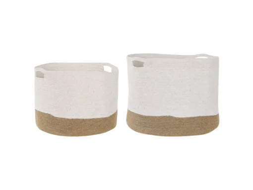 Lot De 2 Paniers En Coton Blanc Et Beige KAHAN -Meilleur Meubles Magasin accessoire de rangement 17467677