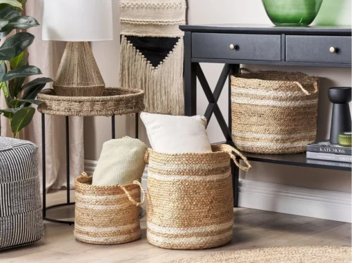 Lot De 3 Paniers En Jute Naturel Et Beige ZHOB -Meilleur Meubles Magasin accessoire de rangement 17467745