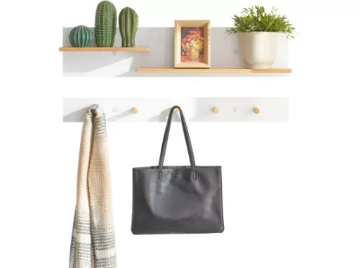 Porte-manteau Mural En 2 Parties Étagère Murale Avec 5 Crochets Et 1 étagère, FHK21-WN -Meilleur Meubles Magasin accessoire de rangement 19126207