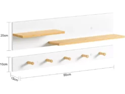 Porte-manteau Mural En 2 Parties Étagère Murale Avec 5 Crochets Et 1 étagère, FHK21-WN -Meilleur Meubles Magasin accessoire de rangement 19126211