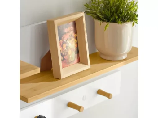 Porte-manteau Mural En 2 Parties Étagère Murale Avec 5 Crochets Et 1 étagère, FHK21-WN -Meilleur Meubles Magasin accessoire de rangement 19126217