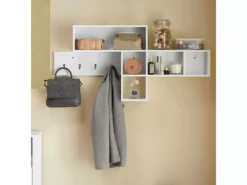 Portemanteau Étagère Murale Meuble D’Entrée Patères Avec 5 Compartiments Et 4 Crochets, FHK17-W -Meilleur Meubles Magasin accessoire de rangement 19126227