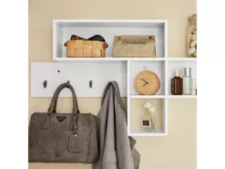 Portemanteau Étagère Murale Meuble D’Entrée Patères Avec 5 Compartiments Et 4 Crochets, FHK17-W -Meilleur Meubles Magasin accessoire de rangement 19126229