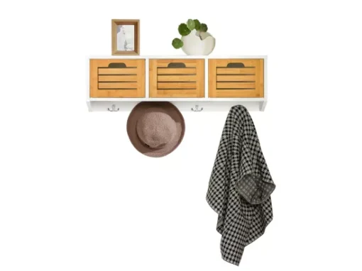 Porte-manteau Étagère Murale Avec 3 Paniers Et 4 Crochets, FHK19-WN -Meilleur Meubles Magasin accessoire de rangement 19126231
