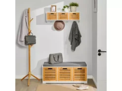 Porte-manteau Étagère Murale Avec 3 Paniers Et 4 Crochets, FHK19-WN -Meilleur Meubles Magasin accessoire de rangement 19126235