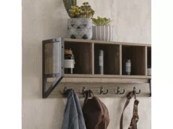 Porte Manteau Mural Étagère De Rangement Avec 4 Compartiments Et 5 Crochets, FHK25-N -Meilleur Meubles Magasin accessoire de rangement 19126255