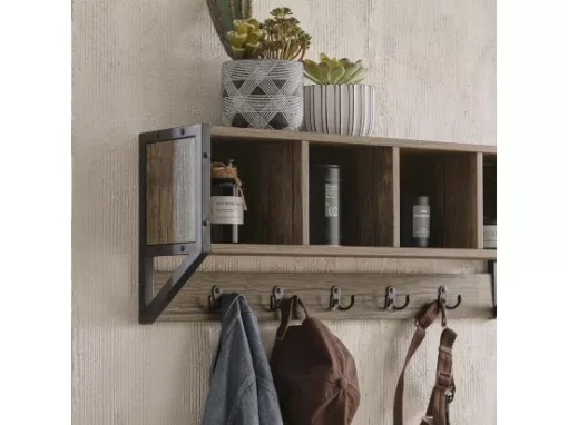 Porte Manteau Mural Étagère De Rangement Avec 4 Compartiments Et 5 Crochets, FHK25-N -Meilleur Meubles Magasin accessoire de rangement 19126255