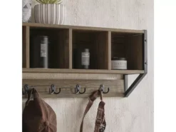 Porte Manteau Mural Étagère De Rangement Avec 4 Compartiments Et 5 Crochets, FHK25-N -Meilleur Meubles Magasin accessoire de rangement 19126257