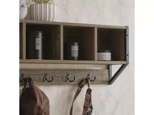 Porte Manteau Mural Étagère De Rangement Avec 4 Compartiments Et 5 Crochets, FHK25-N -Meilleur Meubles Magasin accessoire de rangement 19126257