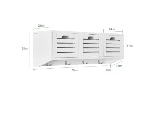 Porte-manteau Étagère Murale Avec 3 Paniers Et 4 Crochets - Blanc, FHK19-W -Meilleur Meubles Magasin accessoire de rangement 19126281