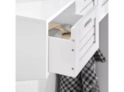 Porte-manteau Étagère Murale Avec 3 Paniers Et 4 Crochets - Blanc, FHK19-W -Meilleur Meubles Magasin accessoire de rangement 19126285