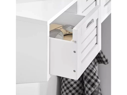 Porte-manteau Étagère Murale Avec 3 Paniers Et 4 Crochets - Blanc, FHK19-W -Meilleur Meubles Magasin accessoire de rangement 19126285