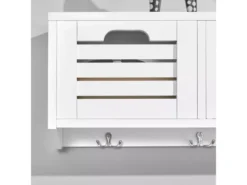 Porte-manteau Étagère Murale Avec 3 Paniers Et 4 Crochets - Blanc, FHK19-W -Meilleur Meubles Magasin accessoire de rangement 19126293
