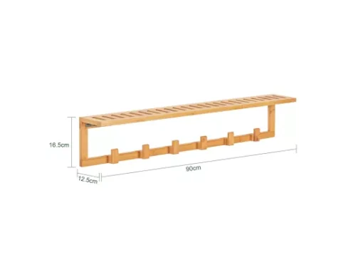 Étagère Porte-Serviette Porte-Manteau Mural En Bambou Avec Étagère Et 6 Crochets, FHK06-N -Meilleur Meubles Magasin accessoire de rangement 19126319