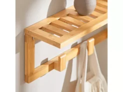 Étagère Porte-Serviette Porte-Manteau Mural En Bambou Avec Étagère Et 6 Crochets, FHK06-N -Meilleur Meubles Magasin accessoire de rangement 19126323