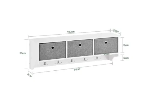 Portemanteau Mural Étagère 3 Tiroirs Meuble D’entrée Penderie Mural – Blanc, FRG282-W -Meilleur Meubles Magasin accessoire de rangement 19183657
