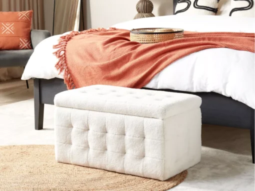 Ottoman Coffre Bouclé Blanc MICHIGAN -Meilleur Meubles Magasin accessoire de rangement 19337823