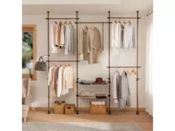 Télescopique Garde-robe Système De Penderie Télescopique Avec 5 Barres Portant De Vêtement, Kls04-br -Meilleur Meubles Magasin accessoire de rangement 19399651