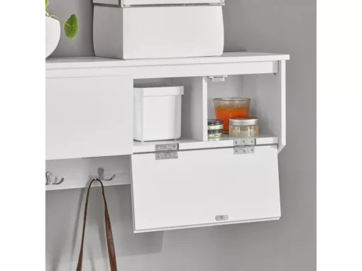 Portemanteau Mural Portant À Vêtements Étagère Murale Avec 2 Portes Et 5 Crochets Doubles, Fhk24-w -Meilleur Meubles Magasin accessoire de rangement 19404579
