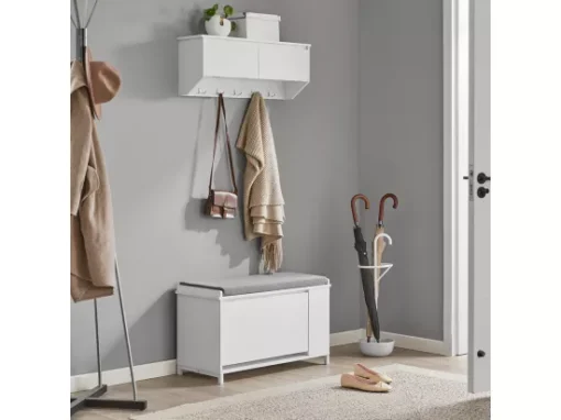 Portemanteau Mural Portant À Vêtements Étagère Murale Avec 2 Portes Et 5 Crochets Doubles, Fhk24-w -Meilleur Meubles Magasin accessoire de rangement 19404587