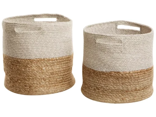 Lot De 2 Corbeilles Textiles Beige Et Gris Clair NAULLA -Meilleur Meubles Magasin accessoire de rangement 21973359