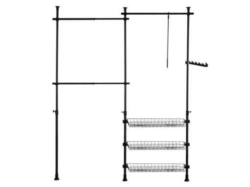 Penderie Garde-Robe Portant De Vêtement 3 Barres 3 Paniers Télescopique Système Herkule, FRG34-SCH -Meilleur Meubles Magasin accessoire de rangement 21988179