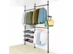 Penderie Garde-Robe Portant De Vêtement 3 Barres 3 Paniers Télescopique Système Herkule, FRG34-SCH -Meilleur Meubles Magasin accessoire de rangement 21988183