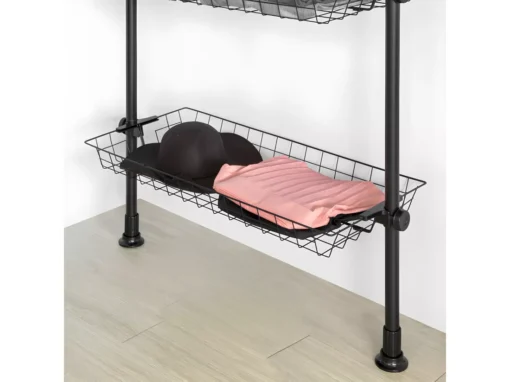 Penderie Garde-Robe Portant De Vêtement 3 Barres 3 Paniers Télescopique Système Herkule, FRG34-SCH -Meilleur Meubles Magasin accessoire de rangement 21988187