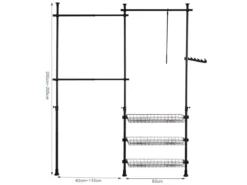 Penderie Garde-Robe Portant De Vêtement 3 Barres 3 Paniers Télescopique Système Herkule, FRG34-SCH -Meilleur Meubles Magasin accessoire de rangement 21988189