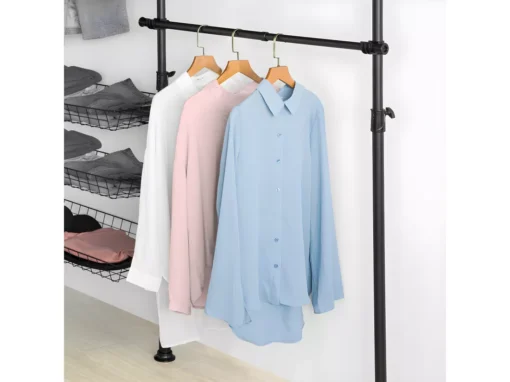 Penderie Garde-Robe Portant De Vêtement 3 Barres 3 Paniers Télescopique Système Herkule, FRG34-SCH -Meilleur Meubles Magasin accessoire de rangement 21988193